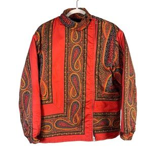 Vintage 80s Val Hughes Paisley Patterned Red Jacket Size L Retro Quilted